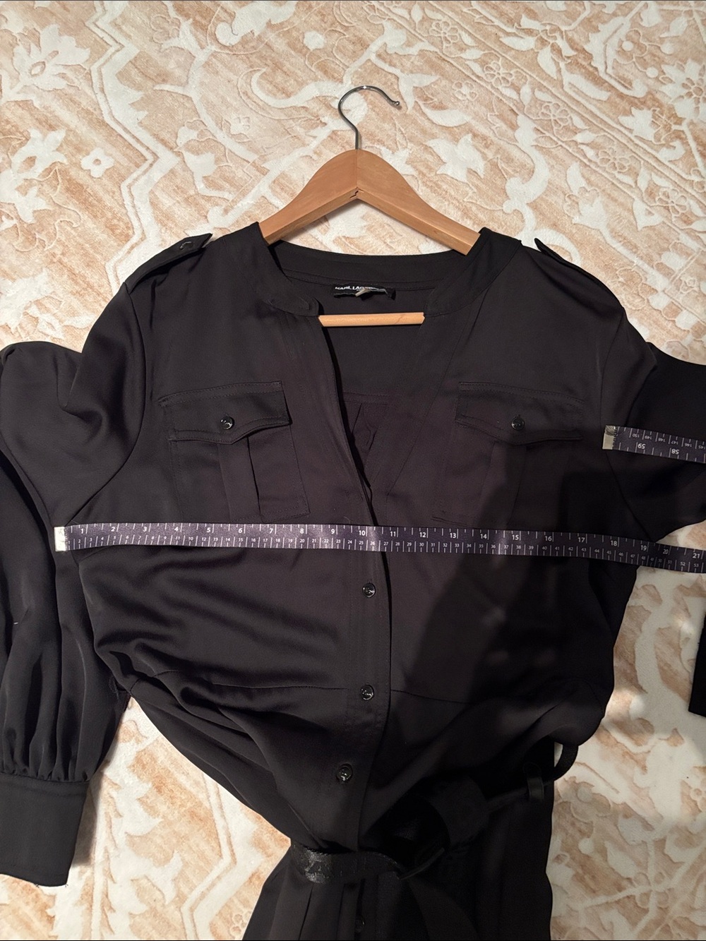 Karl Lagerfeld Black Long-Sleeve Handkerchief-Hem Shirt Dress - Picture 5 of 5